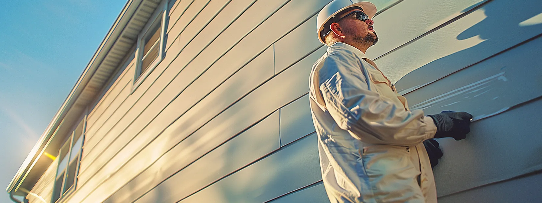 a worker examining vinyl siding for resistance to elements.